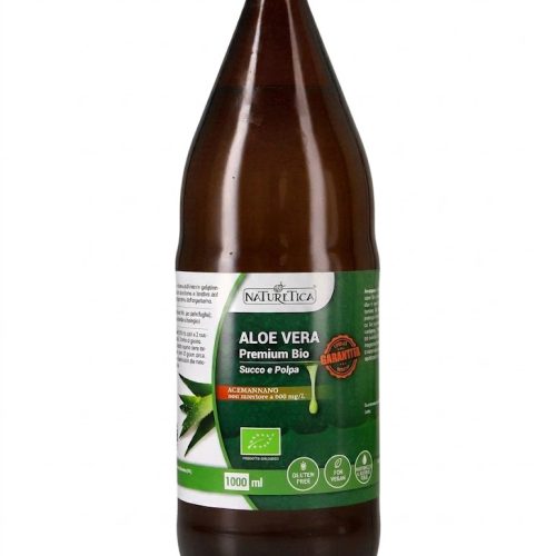 Aloe Vera Premium Bio Succo e Polpa in Bottiglia di Vetro 1 litro