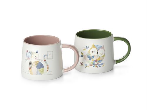 Tazza Gatto Manico Rosa o Gufo Manico Verde