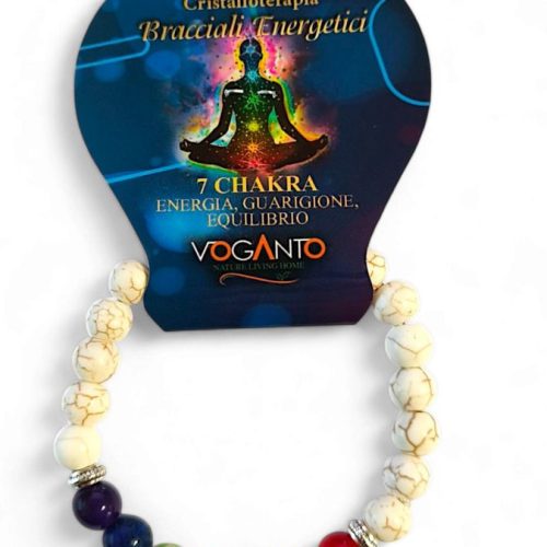 Bracciale Energetico 7 Chakra Perline Bianche mm.8