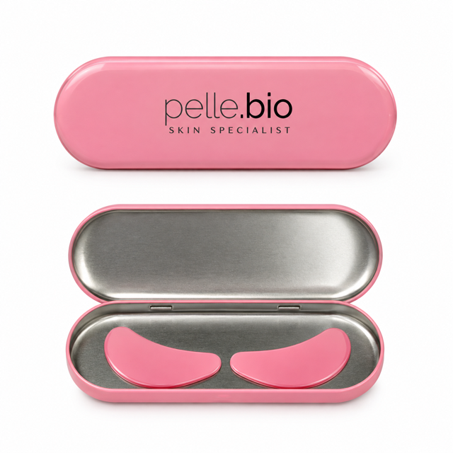 Patch occhi riutilizzabili in silicone con scatola di metallo rosa Pelle Bio
